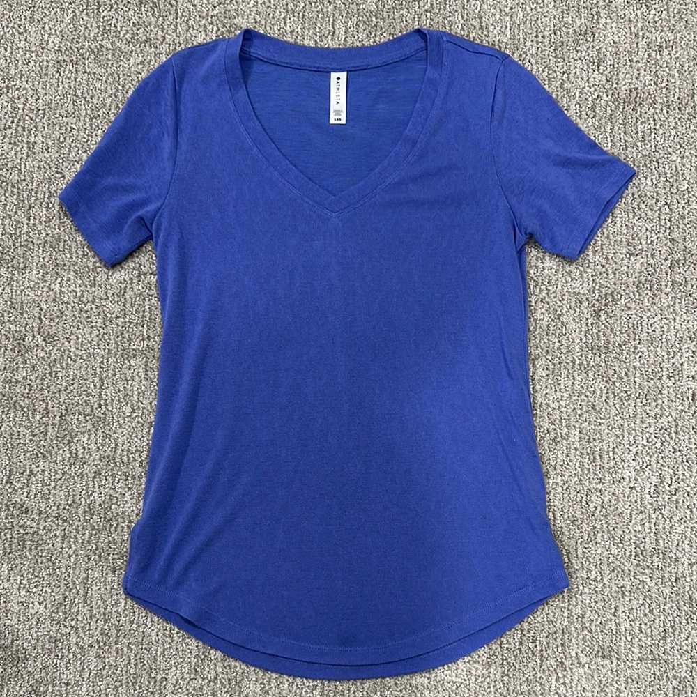 Athleta Blue Fitted T-Shirt with Scoop Neckline